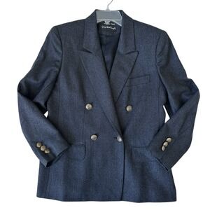 VTG Giorgio Sant Angelo Blazer Jacket Size 8 Merino Wool Blue Double Breast EUC
